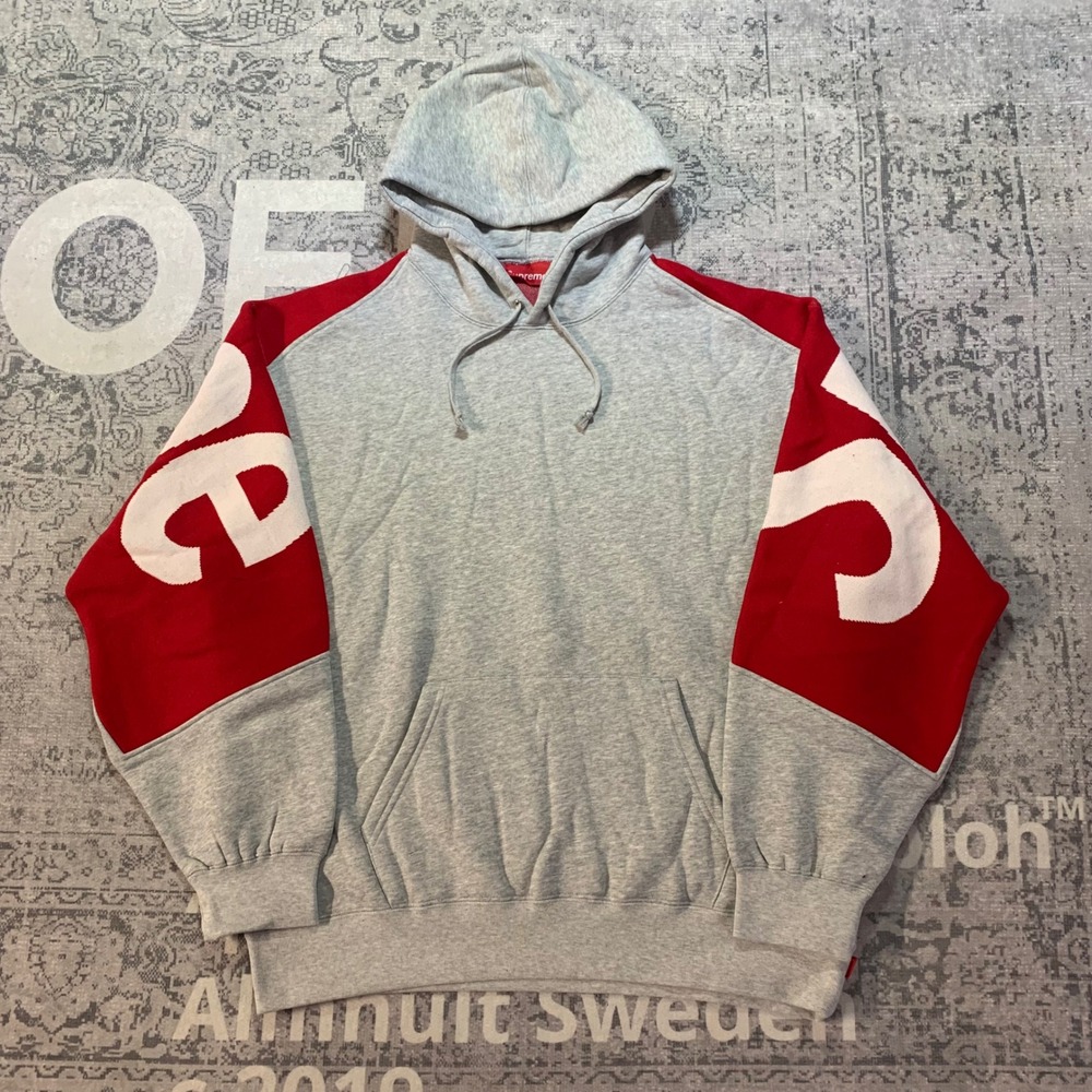 Supreme Big Logo Jacquard Hooded Sweatshirt Heather Grey FW23SW81 Mens XL